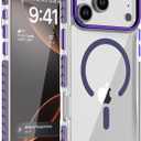 DEERLAMN Strong Magnetic Case for iPhone 17 Pro Max 6.9-Inch,[Compatible with Magsafe][Military Grade Drop Protection] Clear Slim Shockproof Protective Phone Cover-Transparent+Purple