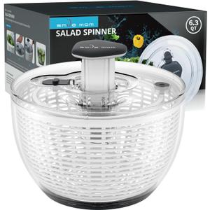 Smile mom Salad Spinner Large Lettuce Spinner Kitchen Gadgets, Large Salad Spinner Vegetable Washer, High Efficiency for Kitchen Washing & Drying Leafy Vegetables, One-Handed Easy Press 6.3 Qt White