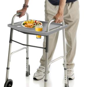 Bluestone Walker Tray Table with 2 Cup Holders, Gray