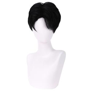 MAGQOO Black Wig for Boy Men Short Straight Black Wig Middle Part Cartoon Movie Halloween Cosplay Costume Animie Wig