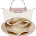 Waterproof Premium Nylon Purse Organizer Insert for Longchamp Le Pliage Tote Bag (Beige, Small)
