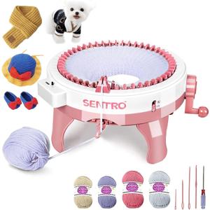 SENTRO 48 Needles Knitting Machines with Row Counter,Smart Knitting Crochet Machine,Weaving Round Loom,Double Knit Loom Machine Kit,DIY Knit Scarf Hat Sock (48Pink)
