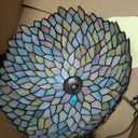 Tiffany Table Lamp, Stained Glass Style Desk Lamp, 12x12x19 Inch,Bedside Reading Light, Metal Leaf Base（Seven Color Wisteria Style