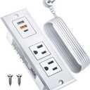 DOACE Recessed Power Strip with 18W USB C Fast Charging Conference Recessed Outlet,Space-Saver for Furniture Side Table,2 AC Outlets,3 USB Ports,6ft Cord, 45 Thin Flat Plug, White