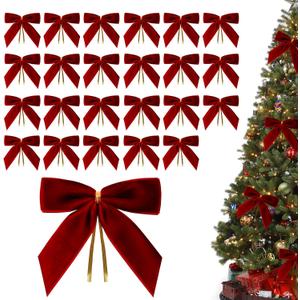 24 Pcs Christmas Bows,Burgundy Red Velvet Bows for Christmas Tree,Twist Tie Bows for Gift Wrapping,Wreath,Crafts,Home,Wedding,Party Decor,Small Christmas Decorations(3.5x3.5 inch)