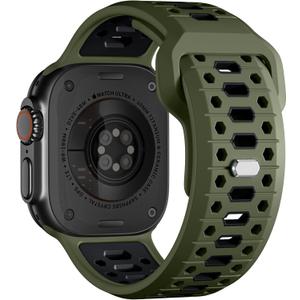 Maledan Compatible with Apple Watch Ultra 2 & Ultra 3 & Ultra Band, 45mm 46mm 49mm 42mm, Sport Silicone Strap Compatible with iWatch Bands Men 44mm, Honeycomb Band for Apple Watch Series 11 10 9-1 SE Ultra 3/2/1 (Black/ Army Green)