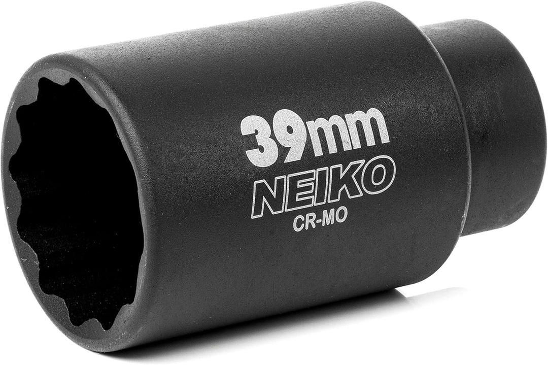NEIKO 02529A 39mm Socket | 1/2” Drive Deep Impact Socket | Spindle & Axle Nut Socket | 12 Point |Chrome Molybdenum Cr-Mo |Deep Well Hub | Triple Square | Axle Shaft Nut Remover
