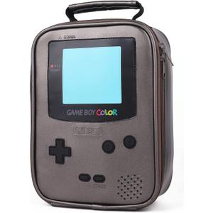 ONTESY Game Lunch Box Waterproof Leather Lunch Bag Thermal Insulated Bentobox Food Container Reusable Mini Lunch Cooler Cute for Boys Girls Kids Toddlers Teens for Picnic School Daycare (Gunmetal)