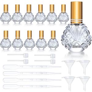 YU FENG 12pcs 15ml Glass Bottle Perfume Atomizer Refillable Spray Empty Perfume Bottle with Funnels Pipettes Dispenser for Perfume,Fragrance,Lotion,Essential Oil (Gold-3)