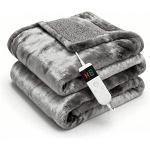 Cushious Electric Heated Blanket Throw 50''x60''Size Faux Fur Heating Blanket 10 Heating Settings, 18h Timer & Overheat Protection, Machine Washable, Soft Flannel and Sherpa Full Body Warmth