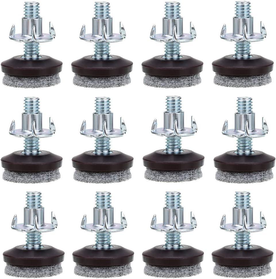 OwnMy High Density Felt Glide Pads Adjustable Furniture Levelers Chair Table Leg Levelers Floor Protector Pads with Metal T-Nuts - Adjustable Height 0.5" to 1" (Dia 1-1/8" - 12 PCS)