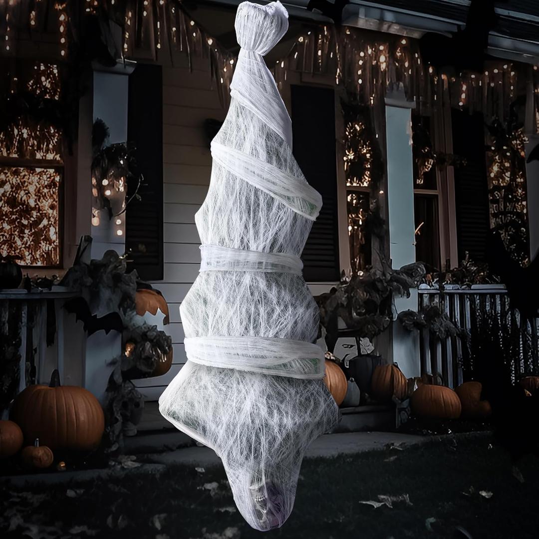 JOYIN 72" Halloween Hanging Cocoon Corpse for Outside Decorations, Life Size Corpses Props Scary Skeleton Body Decor Graveyard Haunted House, Hanging Outdoor Decor