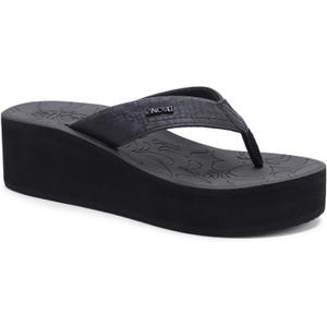 ONCAI Womens Platform Wedge Flip Flops Trendy Dressy Womans Summer Flatform Sandals with Comfortable Walking Outdoor Rubber Soles (US Size 5-11) (8, Black(Regular Size))