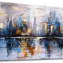 KELIYUAN Large Wall Decor Canvas Painting Wall Art For Living Room Decor Abstract Blue yellow City Landscape Picture Office Room Wall Decoration Artwork For Bedroom Print For Home Decor 24x48 In