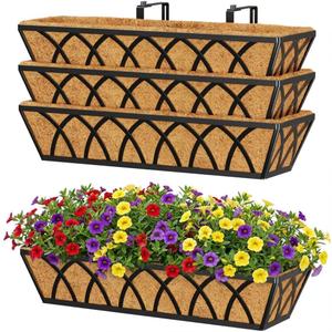 Y&M 24 Inch Railing Planter Boxes 4 Pack, Metal Hanging Balcony Planter, Adjustable Deck Railing Planter for Fence, Window Boxes Outdoor, Heavy Duty Flower Box for Porch Rail, 24" x 20.5" x 7" x 5" x 4.8"