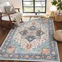 Lessymo 3x5 Washable Area Rugs for Living Room Bedroom Ktichen, Soft Boho Indoor Rug Non Slip, Vintage Carpet Low Pile for Dorm Office Dining Room Kids Room Hallway Entryway Bedside, Orange/Blue