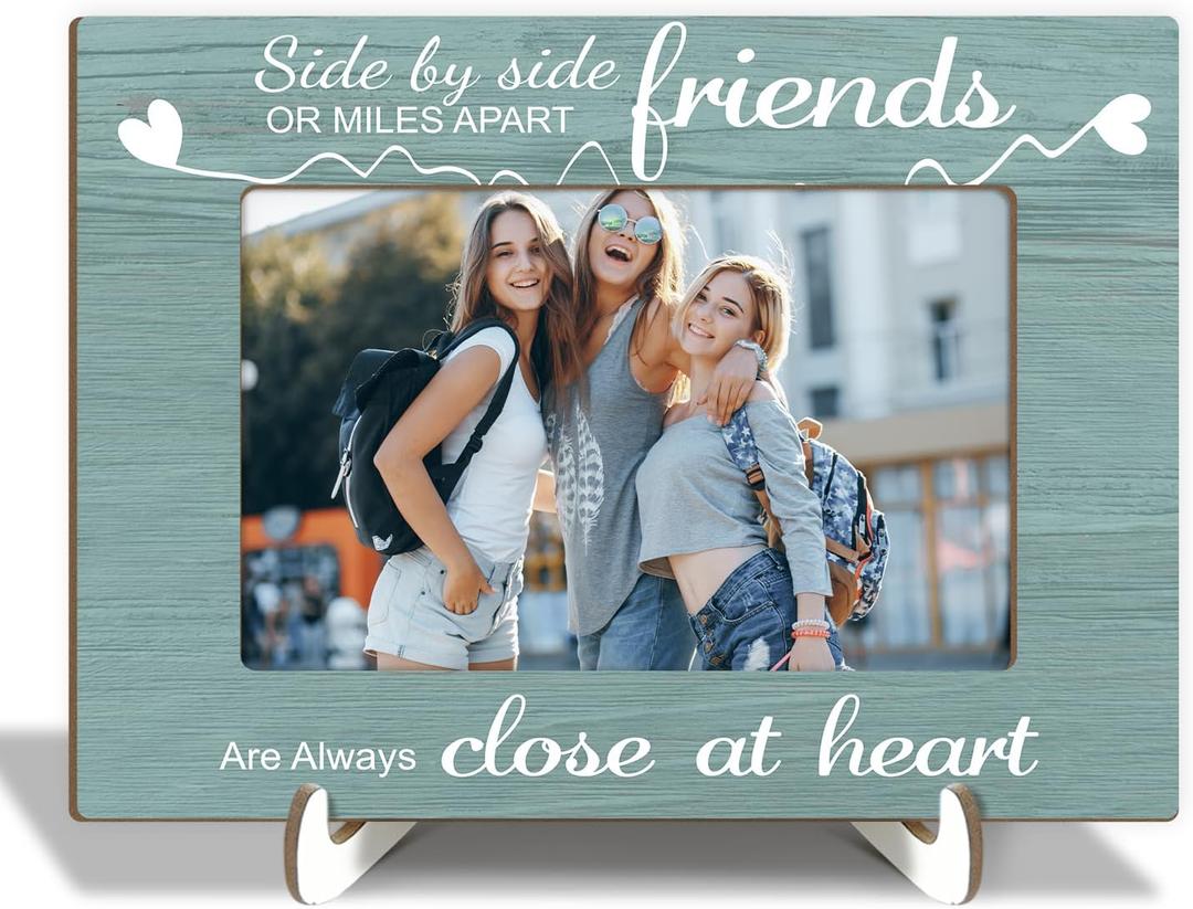 Wood Picture Frame with Wood Stand, Photo Frame Tabletop - Friend are Always Close at Heart, Shelf Desk Decor Gift for Long Distance Friendship, Home Decor Supplies, Fits 4x6" Horizontal -28