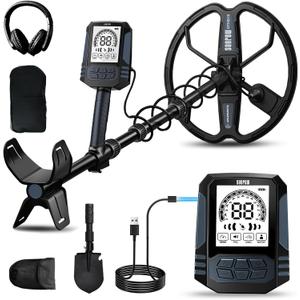 SUNPOW Rechargeable Metal Detector for Adults, 35H Battery Waterproof Gold Detector Kit, 10'' Deep Search Double-D Coil, High Accuracy Pinpointer for Beach, Saltwater & Yard – OTMD15