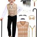 Old Man Costume for Kids Boys 100 Days of School Costume Dress Up Grandpa Costume Outfits for Halloween 3-10 Years (Brown)