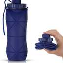 Silicone Collapsible Water Bottles,Lightweight Reusable Leakproof For Traveling Camping Hiking Cycling Sports Outdoor,Foldable Portable Travel Water Bottle 600ML Dark Blue 1Pack.