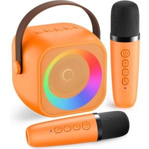 Karaoke Machine for Kids Adults: Mini Portable Karaoke Machine with 2 Wireless Microphones and Lights, Christmas Birthday Gifts for Girls Boys Family Home Party(Orange)