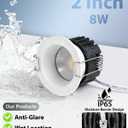 Adetu 2 Inch 5CCT Anti-Glare LED Downlight with Junction Box, 2700K/3000K/4000K/5000K Selectable, CRI90+, 8W COB, 840LM, IP65 Waterproof, Dimmable-ETL and Energy Star Certified (White,12 Pack)