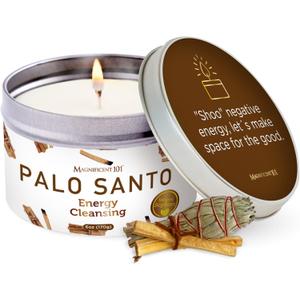 Magnificent 101 Long Lasting Palo Santo Smudge Candle | 6 Oz - 35-Hour Burn | Essential Oils, 100% Natural Ingredients | Smoke Free, Petroleum Free Candle to Cleanse Your Home (Medium)