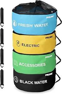 PR1ME 4 Pack Waterproof RV Hose Bag Storage, Utility Bag for Sewer Hose, Camper and RV Accessories, 4 Colors for Sewer and Fresh Water Hoses, Electrical Cords, Camper Tools Accessories