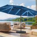 SUPERJARE 15ft Large Patio Umbrella with Base included, Double Sided Outdoor Umbrella with Solar Lights, Pool Umbrella with Fade Resistant Canopy for Deck, Porch, Yard, Balcony, Navy Blue
