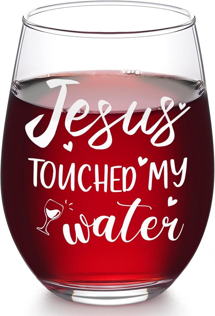 Futtumy Jesus Touched My Water Glass, Jesus Gifts for Women, Christian Faith Religious Gifts for Women for Mother's Day Christmas Birthday Retirement, 17oz Glasses