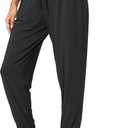 LazyCozy Bamboo Viscose Jogger Pajama Pants for Women Soft Lightweight Knit Sleep Pants with Pockets (Large, Black)