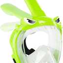 Full Face Snorkel Mask for Kids with 180 Panoramic View, Snorkeling Set Featuring Anti-Leak and Anti-Fog Foldable Dry Top Design for Safe Underwater Adventures Snorkeling Gear for Kids (Green)