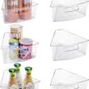 Oubonun Lazy Susan Organizers Set of 6, 12.8 x 11.7 x 4 Plastic Transparent Kitchen Cabinet Storage Bins with Handle, 4" Deep Container, 1/8 Wedge - Food Safe, without BPA