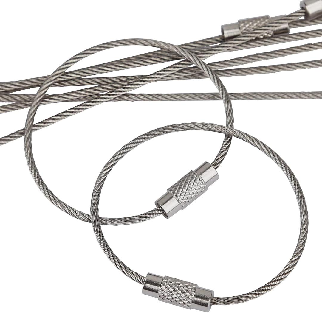 Pawfly 5 Inch/10 Inch Wire Keychain Cable Large Stainless Steel Key Ring Loop Holder, 20/50/100 Pack