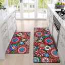 Likiyol Boho Kitchen Rugs Floral Kitchen Mats for Floor Bohemian Cushioned Anti Fatigue Mats for Kitchen Floor Non Slip Washable Kitchen Mat for Home, Sink, 18''x30''+18''x48'', Red