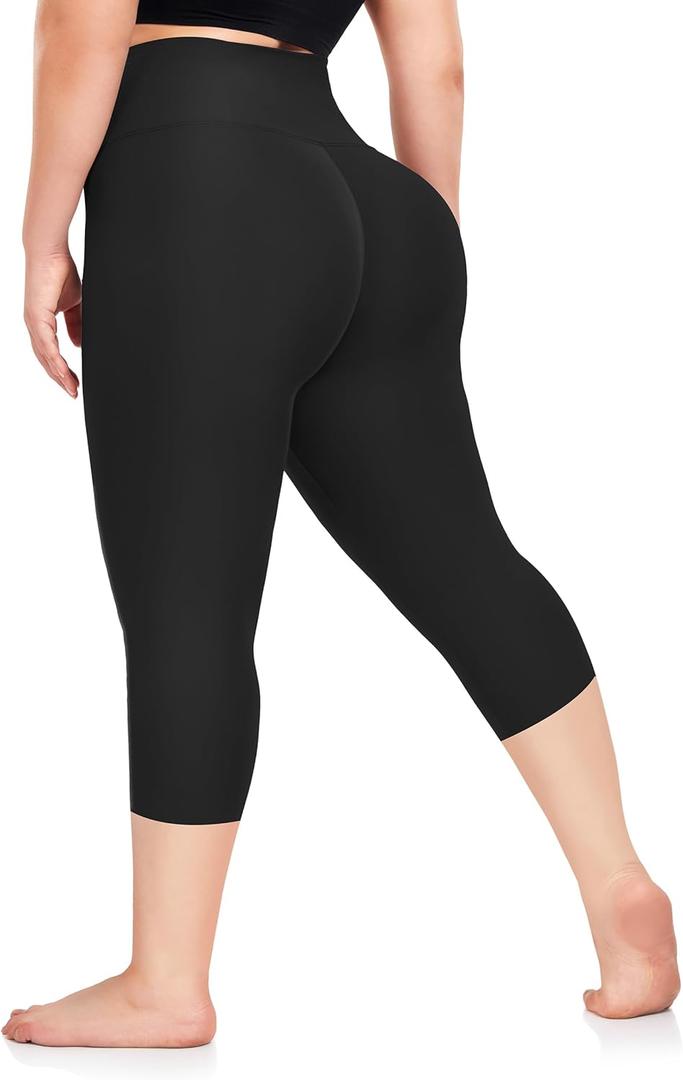 FULLSOFT Plus Size Capri Leggings for Women- High Waist Tummy Control Stretchy Workout Yoga Pants Plus Capris (XX-Large, 01-black-capri)