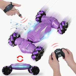 Gesture Sensing RC Stunt Car - Hand Controlled Remote Control Car 4WD Offroad 360 Rotation with Light Music, RC Drift Car Toys for 6-12 Year Boys, Cool Birthday Gifts for Kids (Purple)