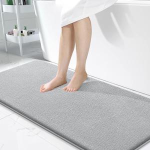 OLANLY Thick Memory Foam Large Bathroom Rugs 50x30, Extra Soft Absorbent Bath Rug, Quick Dry Bath Mat, Non-Slip, Machine Washable Mats for Bathroom, Tub and Shower, Home Decor Accessories, Light Grey