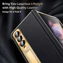 for Samsung Galaxy Z Fold 3 Case, Electroplated Frame, Luxury Leather Back, Full Magnetic Hinge Protective, Screen Protector, Metal Stand, Thin & Slim Stand Phone Cover 5G 2021, Black