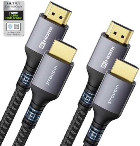 Stouchi 8K HDMI Cable 2-Pack 10FT (Certified) 48Gbps Ultra High Speed HDMI® Cable 8K@60Hz 4K@120Hz @144Hz, SBTM eARC HDR10 Dynamic HDR DTS:X HDCP 2.2&2.3 Compatible with PS5/Roku TV/HDTV/Blu-ray