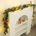 Christmas Garland Artificial Pine Decoration - 1 Pack Fake Green Cedar Garland Realistic Christmas Norfolk with Berry for Winter Holiday Mantle Fireplace Table Wall Window