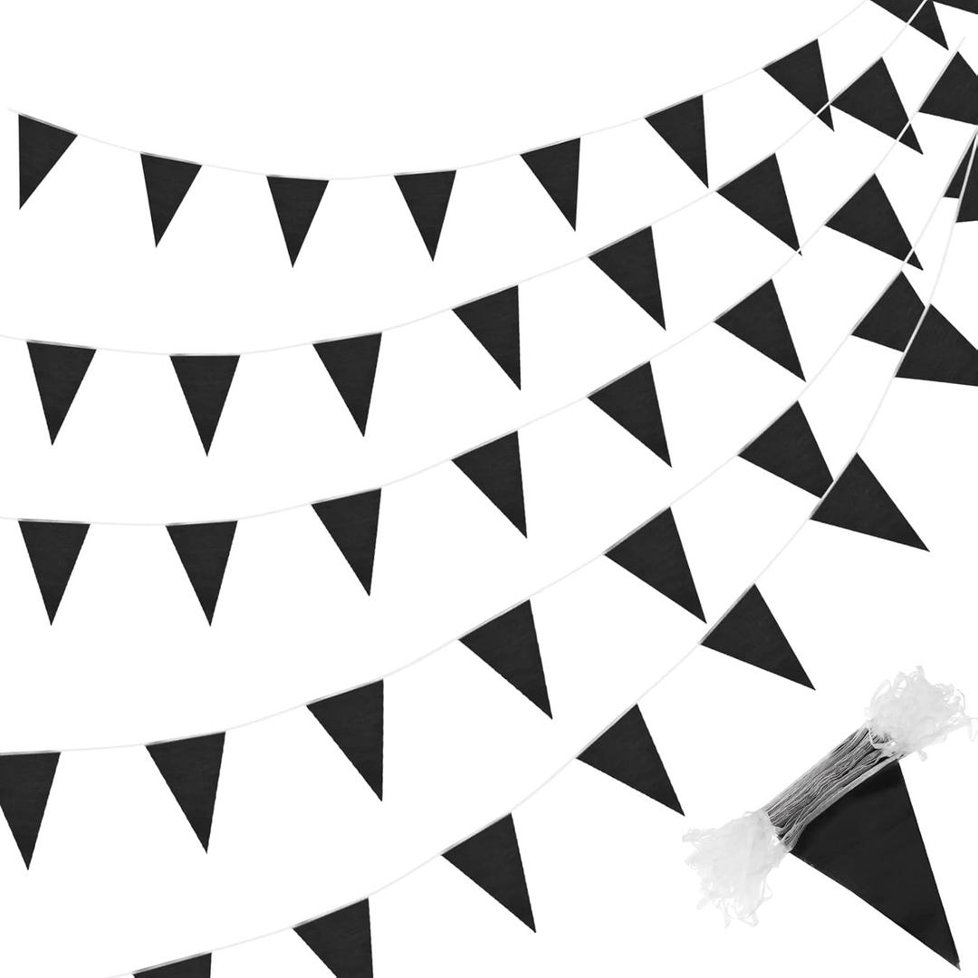 Tatuo 200 Feet Solid Pennant Banners Flags String Triangle Hanging DIY Bunting Flags Party Decorations for Grand Opening Party Banners for Kids Birthday, Shops (Black)