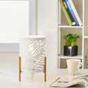 Decorative Table Lamp, Golden Tripod Stand with White Metal Hollowed Lampshade, Night Light for Bedside, E12 40W, No Bulb