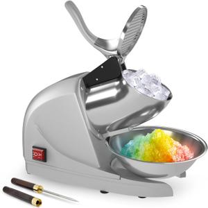 Shaved Ice Machine 380w Snow Cone Machine 3 Stainless Steel Blades Ice Shaver Machine Electric Ice Crusher 280lbs/hr Snow Cone Maker for Home and Commercial with Ice Pick(Silver)