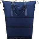 Expandable Rolling Travel Bag with Removable Wheels & Handle, Large Capacity Wheeled Duffle Tote, Foldable Carry On Luggage for Women, Lightweight Weekender Overnight Bag (DarkBlue)
