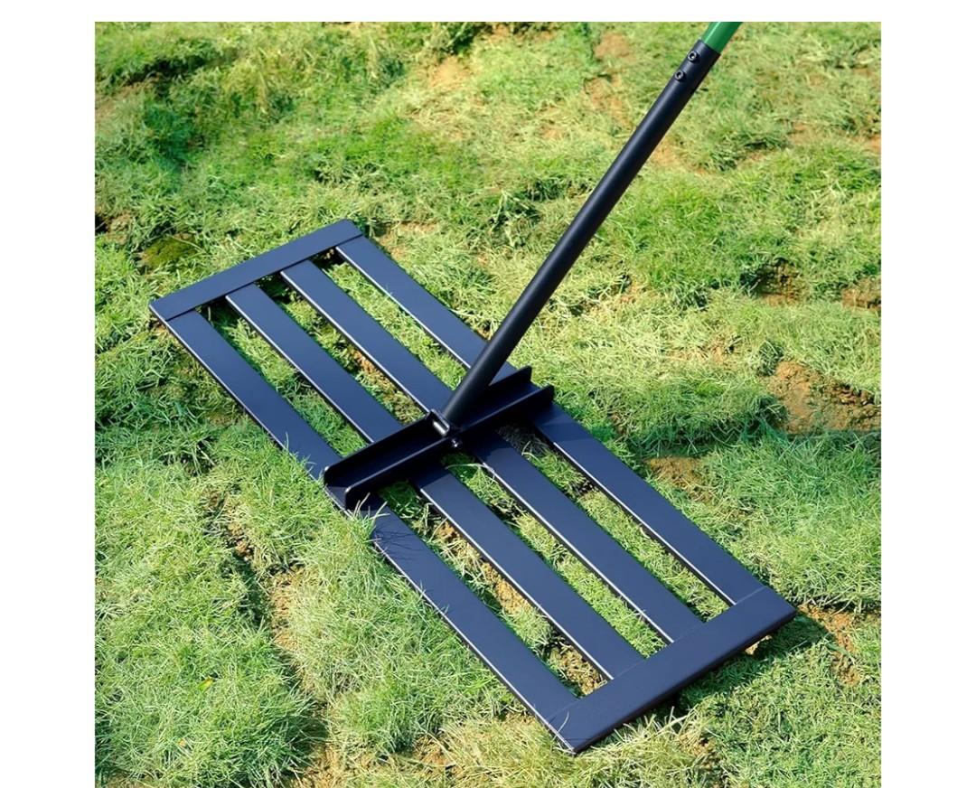 Lawn Leveling Rake, 30 x 10 in Stainless Steel Levelawn Tool with 78 in Adjustable Handle, Heavy Duty Yard Leveler for Soil, Sand, Compost, Backyard, Garden and Golf Course (Light Green
