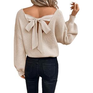 Womens Pullover Sweaters Casual Long Sleeve V Neck Loose Fit Knit Tops (X-Large, Goat)
