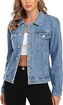 FASHION Women's Denim Jacket Button Up Long Sleeve Basic Trendy Jean Jacket Coat with Pockets M Oversize