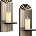 SOMTO 2Pcs Black Wall Hanging Candle Sconces - Wall Mounted Wood Rainbow Boho Wall Shelves Candle Holders for Living Room Bathroom Bedroom Classroom Office Nursery Wall Decor