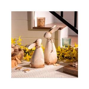 Valery Madelyn Easter Decorations for Home, Medium 2Pcs Ceramic White Gold Bunny Statues Figurine for Spring, Easter Gift Tiered Tray, Table Centerpieces Decorations for Indoor Decor, 6.3inch